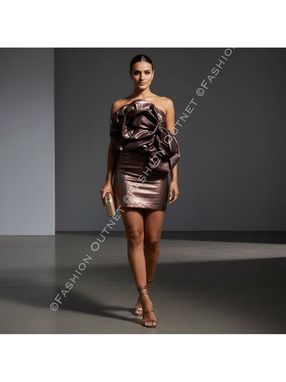Zara 3D Fabric Flower Strapless Metallic Mini Dress Glamour Dark Romantic Sz S